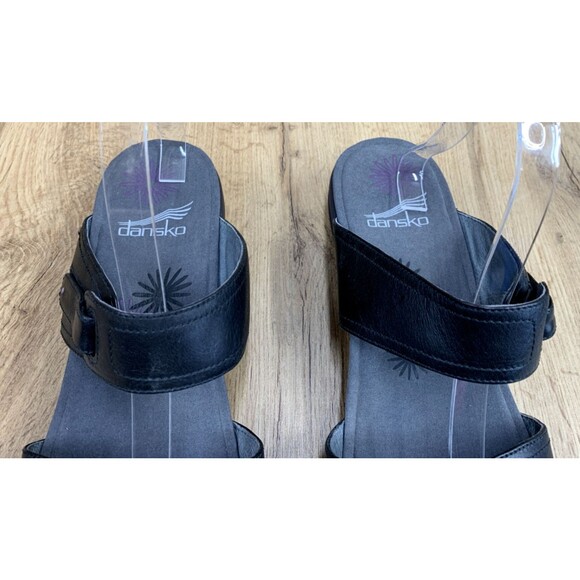 Dansko Leather Wedge Sandals Size 42 Euro 10.5 US Black Double Strap Adjustable - Picture 8 of 16
